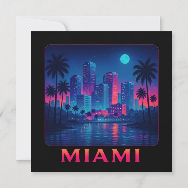 Miami Moonrise - Neon Skyline Card (Framsida)