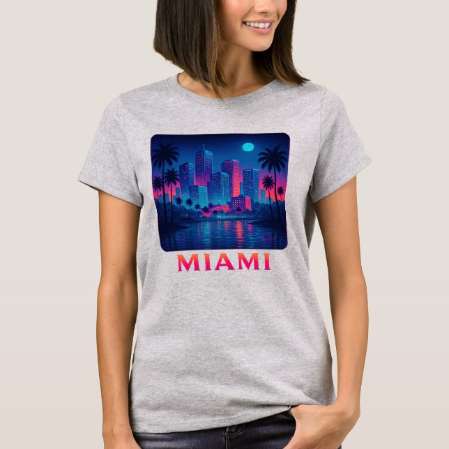 Miami Moonrise - Neon Skyline Graphic Tee (Framsida)