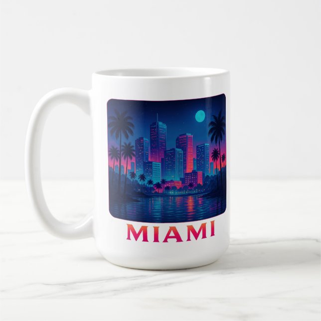 Miami Moonrise - Neon Skyline Graphic Tee Kaffemugg (Vänster)
