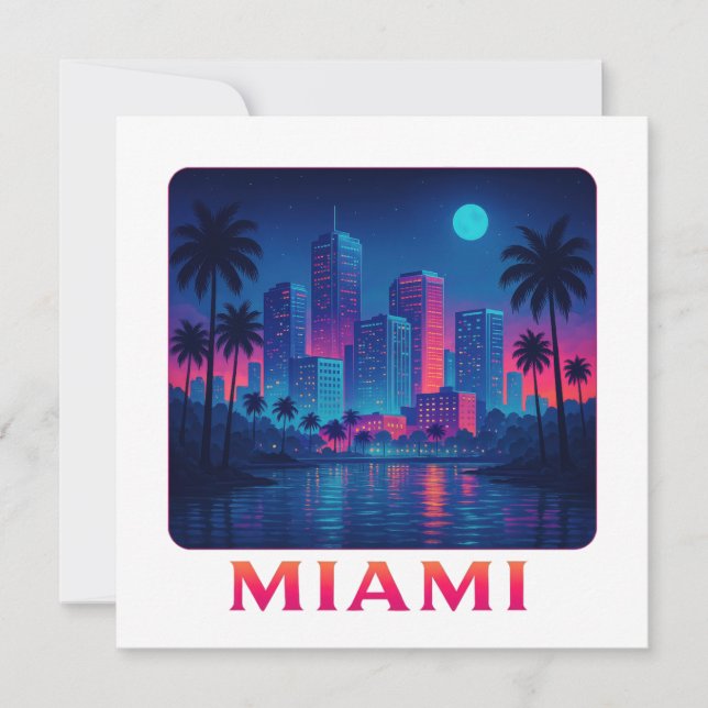 Miami Moonrise - Neon Skyline-kort (Framsida)