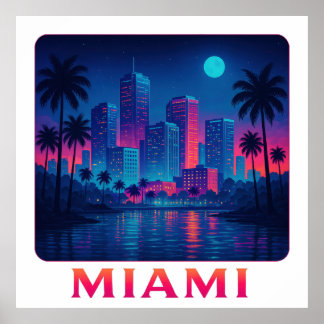 Miami Moonrise - Neonljus Poster
