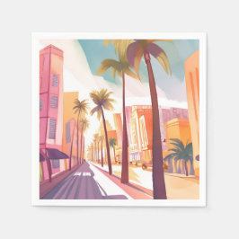 Miami Morning | Akvarellmålning av South Beach Pappersservett