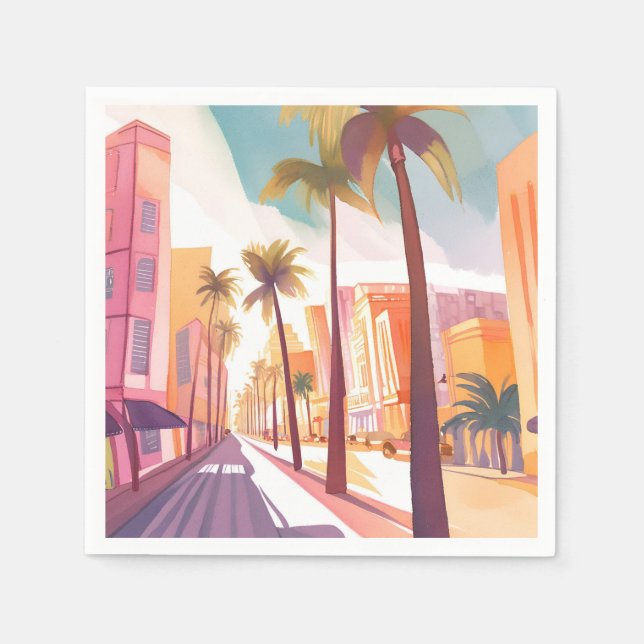Miami Morning | Akvarellmålning av South Beach Pappersservett (Framsidan)