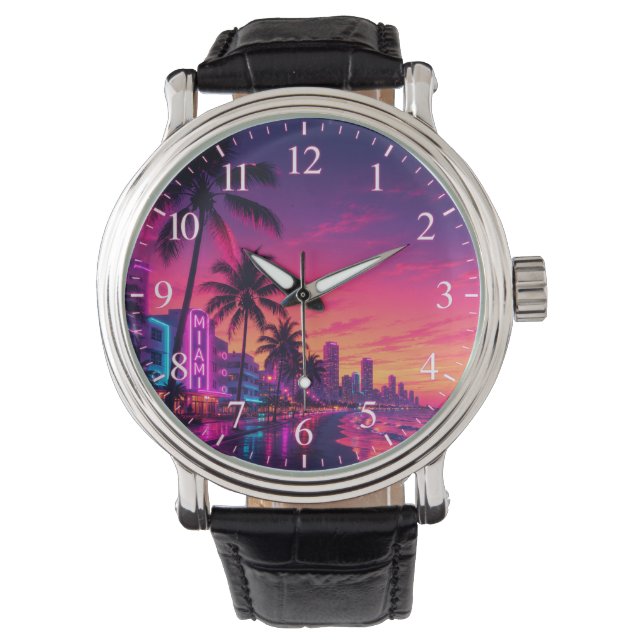 Miami Neon Solnedgångsurklocka Armbandsur (Framsida)