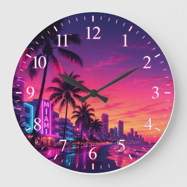 Miami Neon Solnedgångsurklocka Stor Klocka (Framsida)
