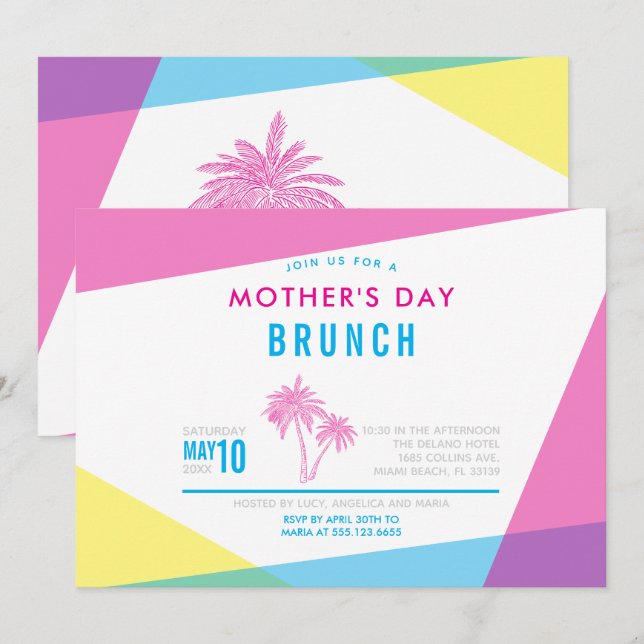 Miami Nights Mors dag Brunch Inbjudningar (Fram/baksida)
