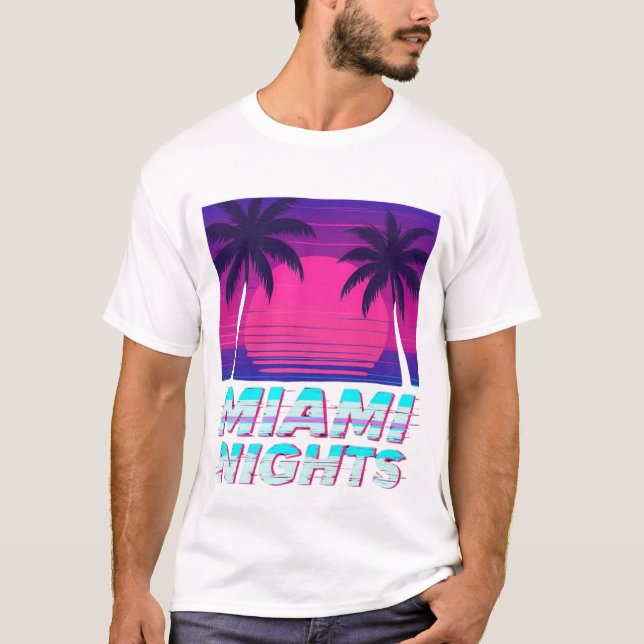 Miami Nights Neon Stadsvibbar T Shirt (Framsida)