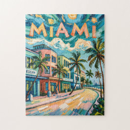 Miami Ocean Drive Florida Strand Van Gogh Färgglad Pussel
