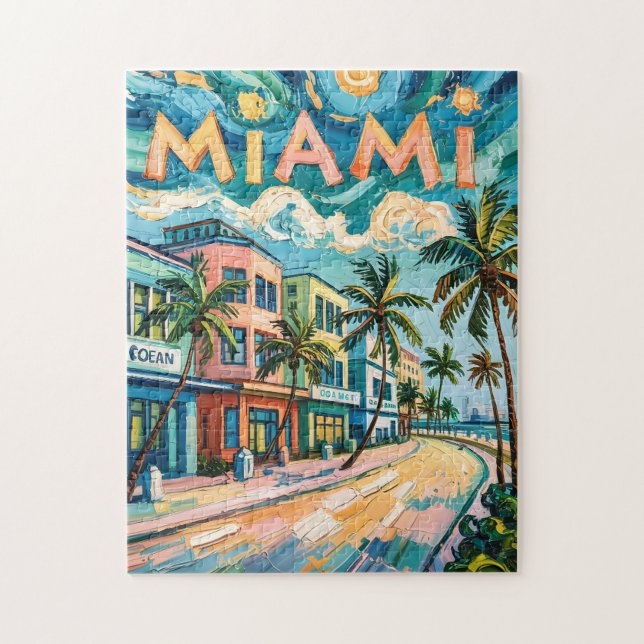 Miami Ocean Drive Florida Strand Van Gogh Färgglad Pussel (Vertikal)