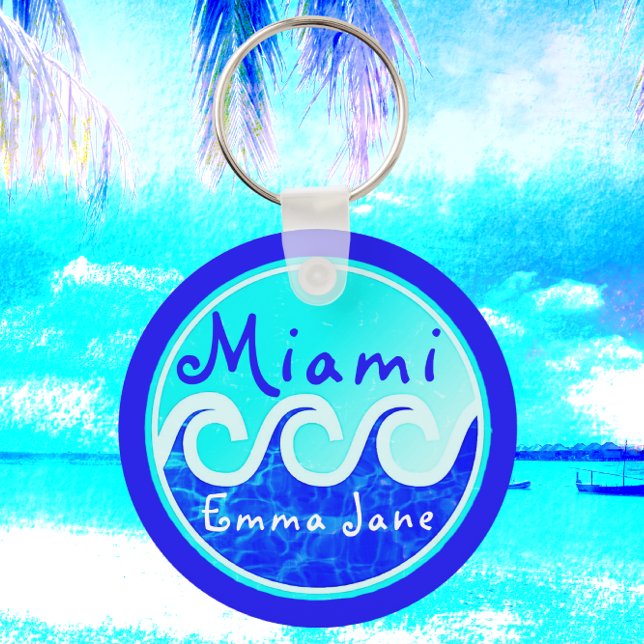 Miami Ocean Vågar Blå himmel Ditt namn Nyckelring (Skapare uppladdad)