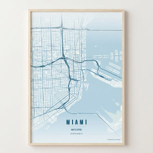 Miami OceanPrint Florida Stadskarta Väggkonst Affi