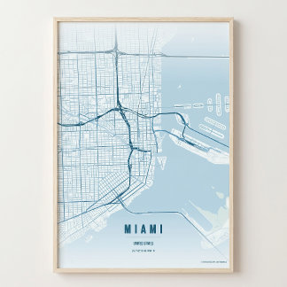 Miami OceanPrint Florida Stadskarta Väggkonst Affi