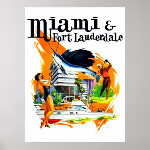 Miami och Fort Lauderdale, Florida, vintage resor Poster