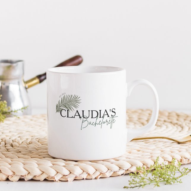 Miami Palm Bride Anpassad Chic Sjungbröllopsparty  Kaffemugg (Custom Bride Name - Miami Palm Design, Bachelorette party Coffee Mug)