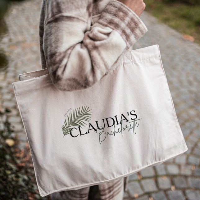 Miami Palm Bride Anpassad Chic Sjungningsfest  Jumbo Tygkasse (Custom Bride Name - Miami Palm Design, Bachelorette party Large Tote Bag)