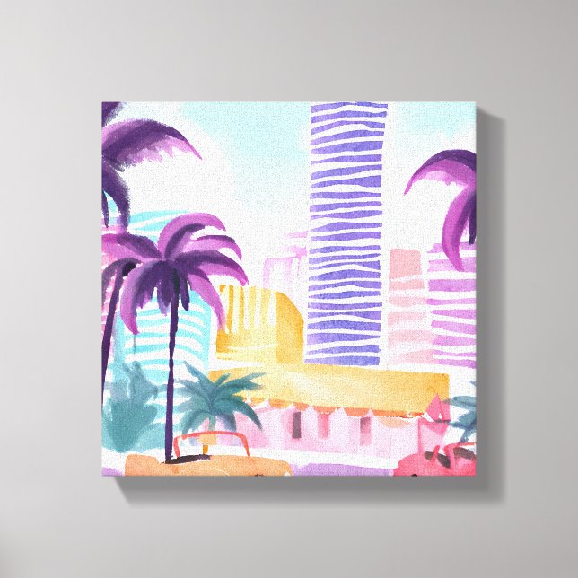 Miami Pastels | Messy Akvarellmålning Canvastryck (Framsida)