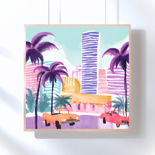 Miami Pastels Messy Vattenfärg Målning Poster