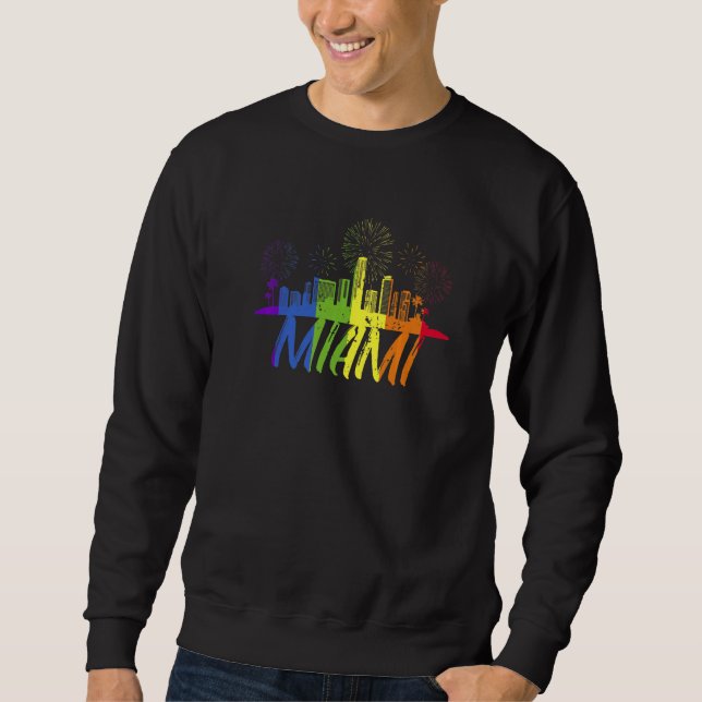 Miami Pride Skyline Pride-parad Miami Lång Ärmad Tröja (Framsida)