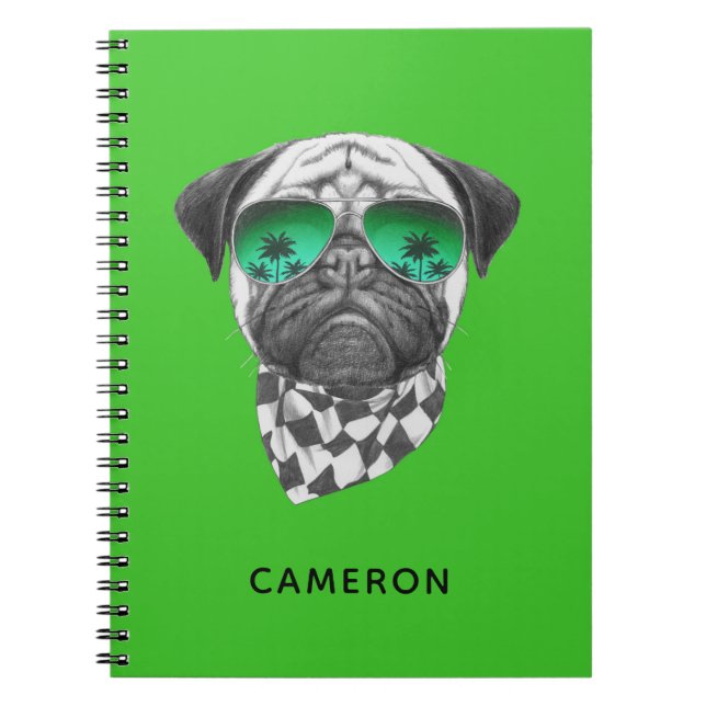 Miami Pug | Lägg till ditt namn Anteckningsbok (Framsidan)