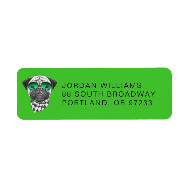 Miami Pug | Lägg till ditt namn Returadress Etikett (Framsidan)