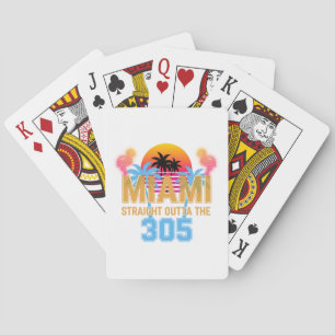 Miami Rätt Från 305 Vintage Solnedgång Neon Casinokort
