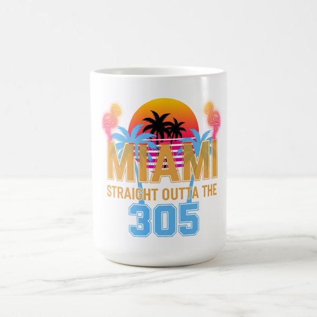 Miami Rätt Från 305 Vintage Solnedgång Neon  Kaffemugg (Center)