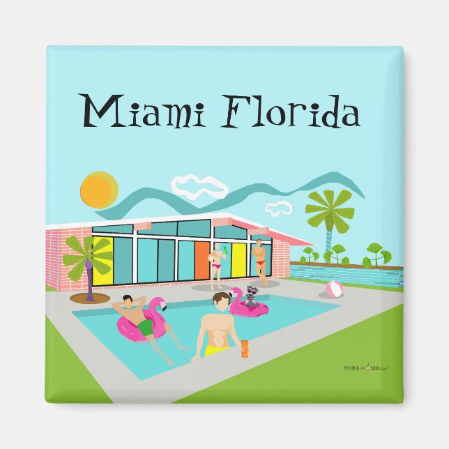 Miami Retro Gay Rosa Flamingo Bassäng Party Magnet (Framsidan)