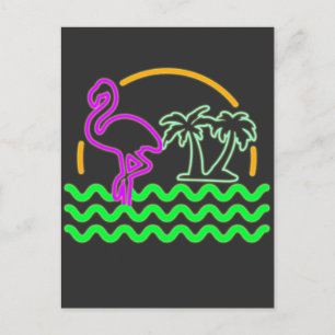 Miami Retro Neon Rosa Flamingo T-Shirt Vykort