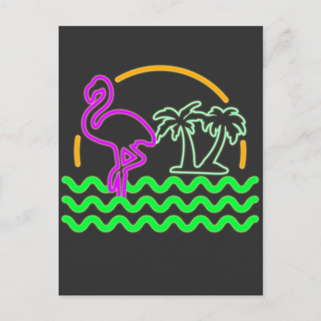 Miami Retro Neon Rosa Flamingo T-Shirt Vykort (Framsida)