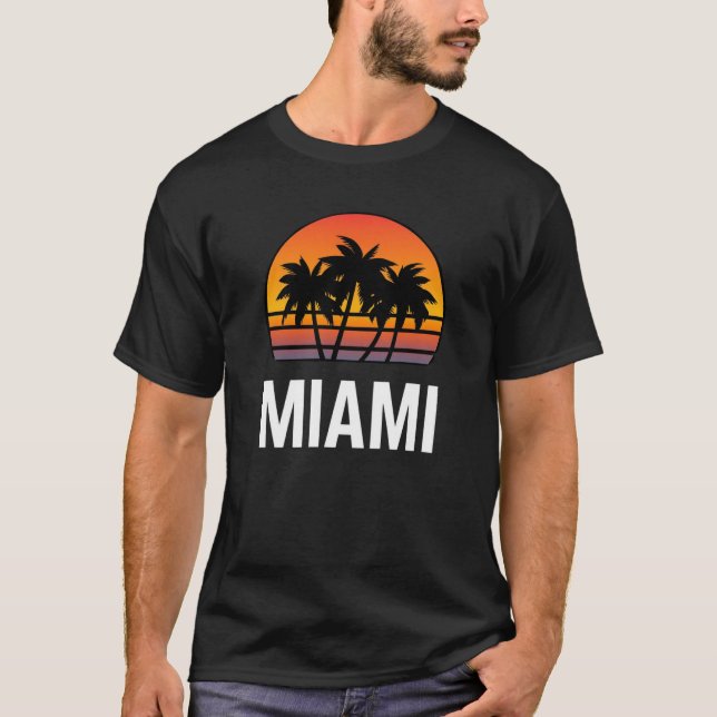 Miami Retro Sunset Handflatan Träd Graphic T Shirt (Framsida)