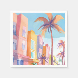 Miami Road | Färgrik gata Vattenfärg Pappersservett