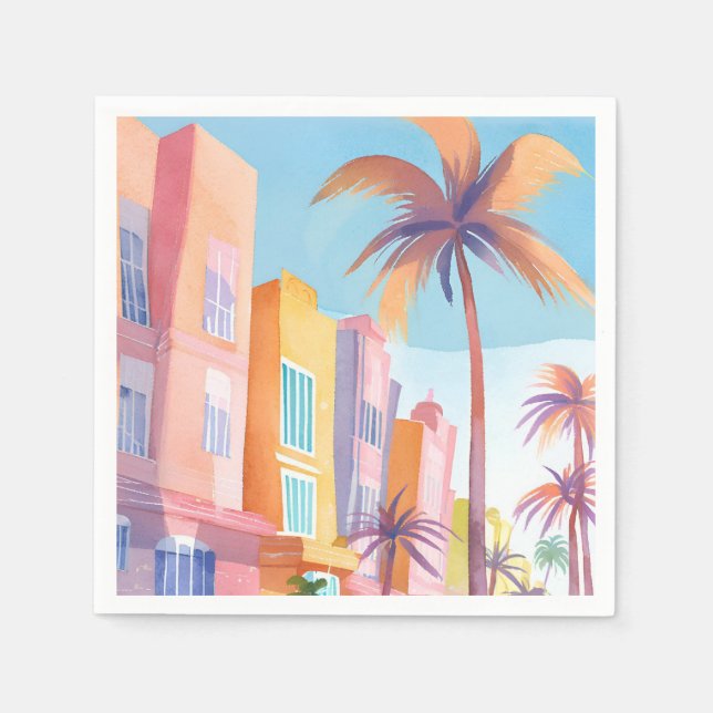 Miami Road | Färgrik gata Vattenfärg Pappersservett (Framsidan)