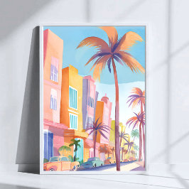 Miami Road | Färgrik gata Vattenfärg Poster