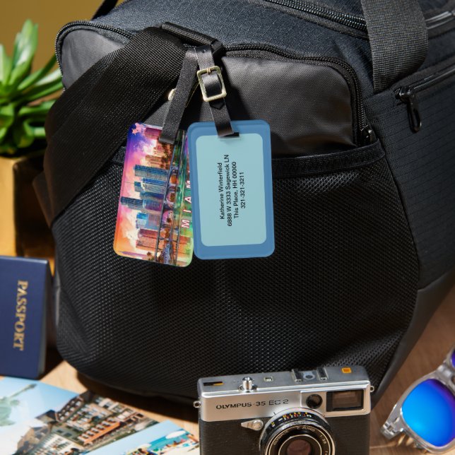 Miami Skyline Abstrakt Art Bagagebricka (Fram & Baksida)