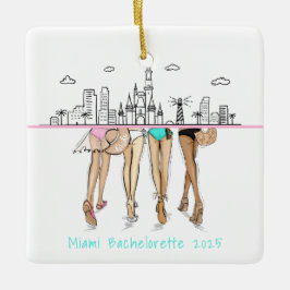 Miami Skyline Bachelorette Bikini Custom Keepsake Julgransprydnad Keramik