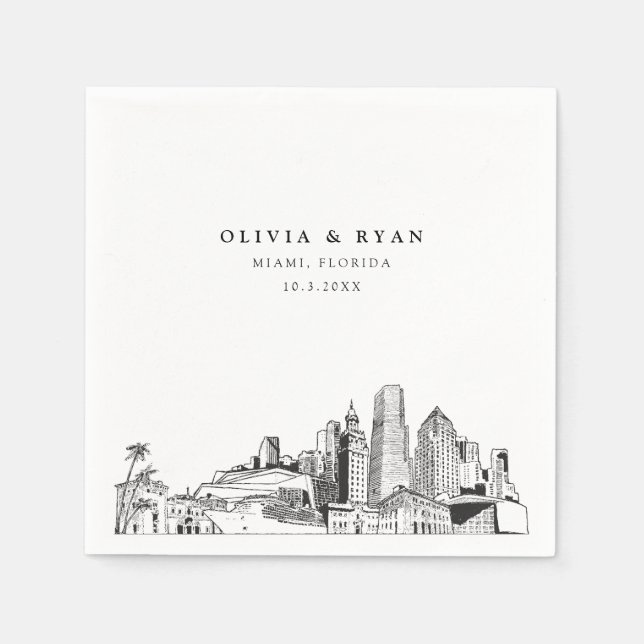 Miami Skyline Bröllop Papper Cocktail Napkin Pappersservett (Framsidan)