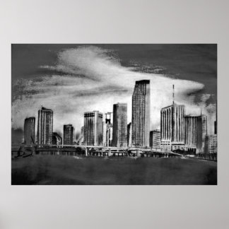 Miami Skyline Charcol Poster