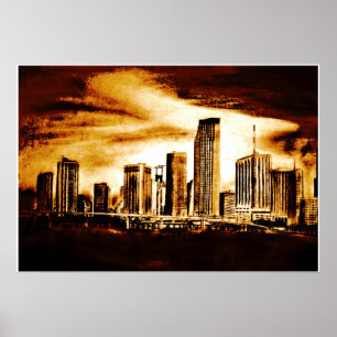 Miami Skyline Charcol Poster