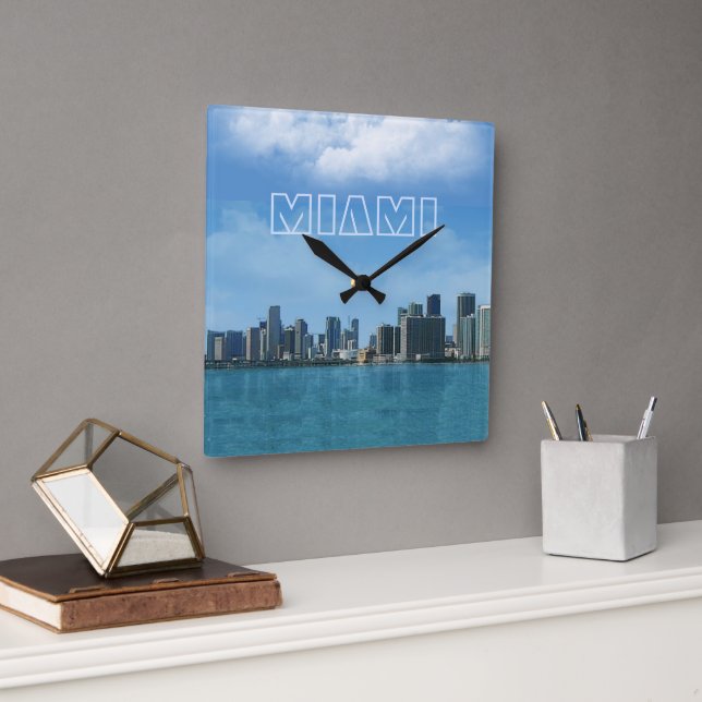 Miami Skyline Clock Fyrkantig Klocka (Kontor)