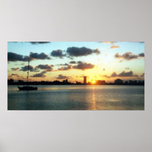 Miami Skyline, Florida Sunset Boat Poster