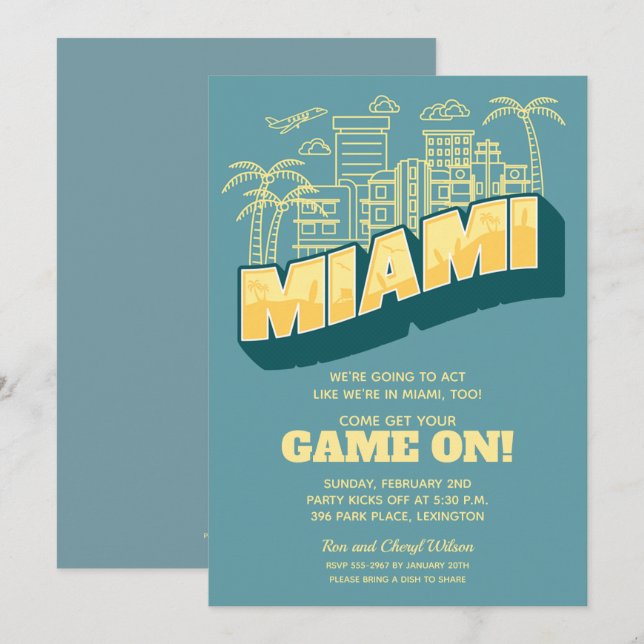 Miami Skyline Game på fotbollspartiets inbjudninga (Fram/baksida)