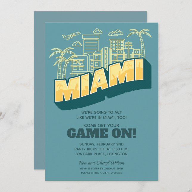 Miami Skyline Game på fotbollspartiets inbjudninga (Fram/baksida)