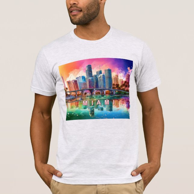 Miami Skyline Graffiti Art T Shirt (Framsida)