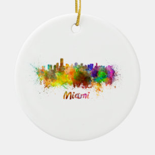 Miami skyline i vattenfärg julgransprydnad keramik
