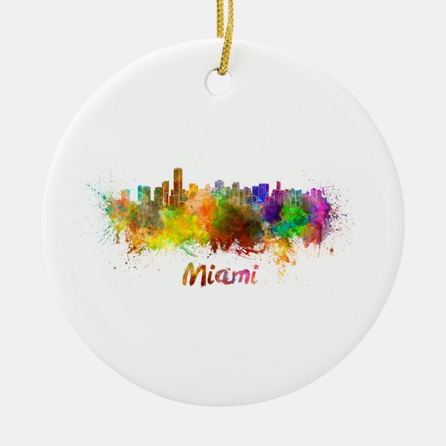 Miami skyline i vattenfärg julgransprydnad keramik (Framsidan)