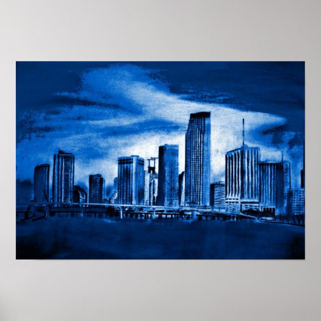 Miami Skyline in Blue Poster (Framsidan)