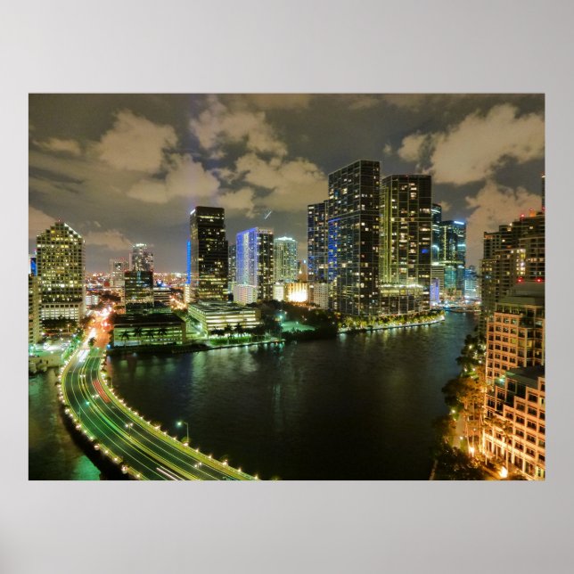 Miami Skyline night Poster (Framsidan)