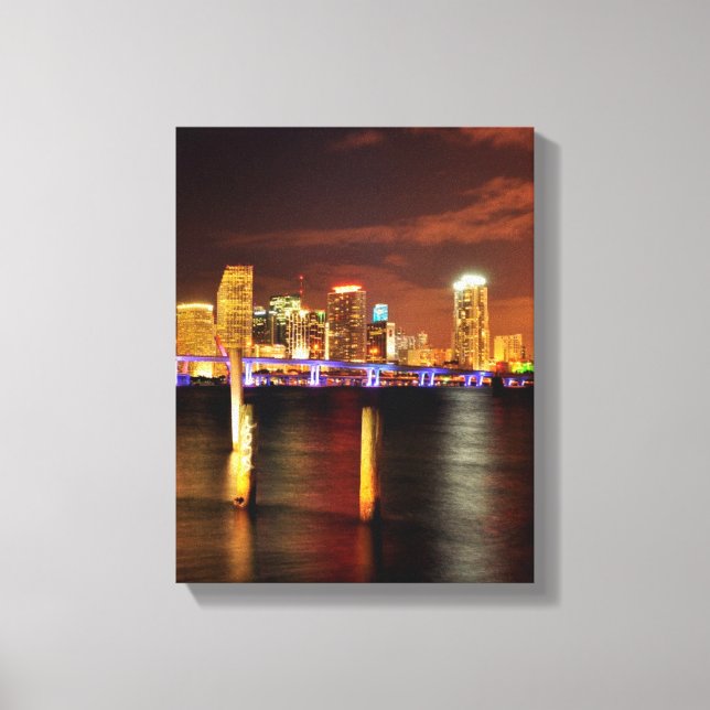 Miami skyline på natten, Florida Canvastryck (Framsida)
