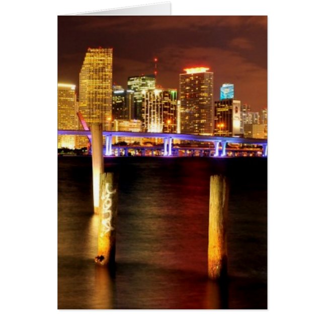 Miami skyline på natten, Florida Hälsningskort (Framsidan)