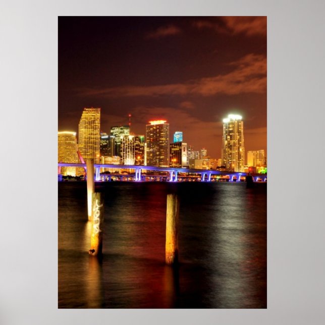 Miami skyline på natten, Florida Poster (Framsidan)